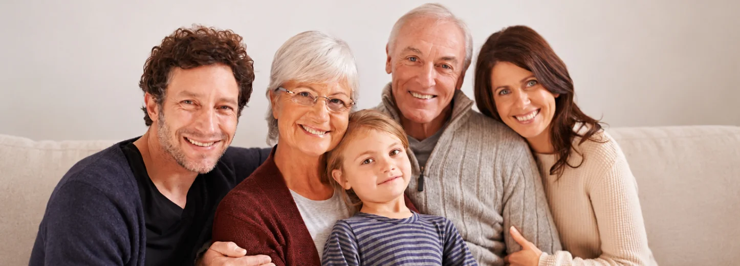 Smiling multi-generation family