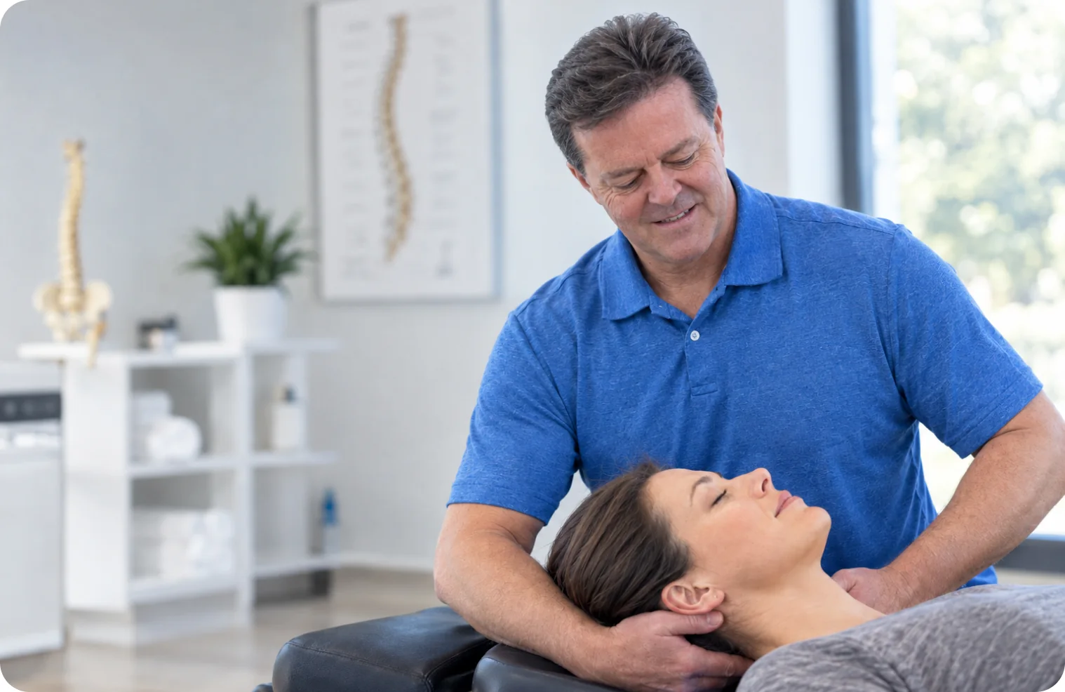 Dr. Morris adjusting a patient's neck